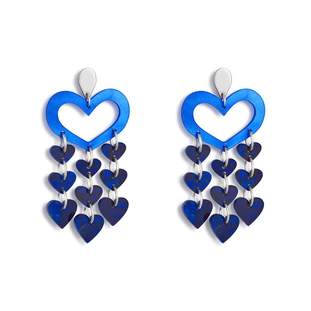 Heart Chandelier Earrings - Royal Blue