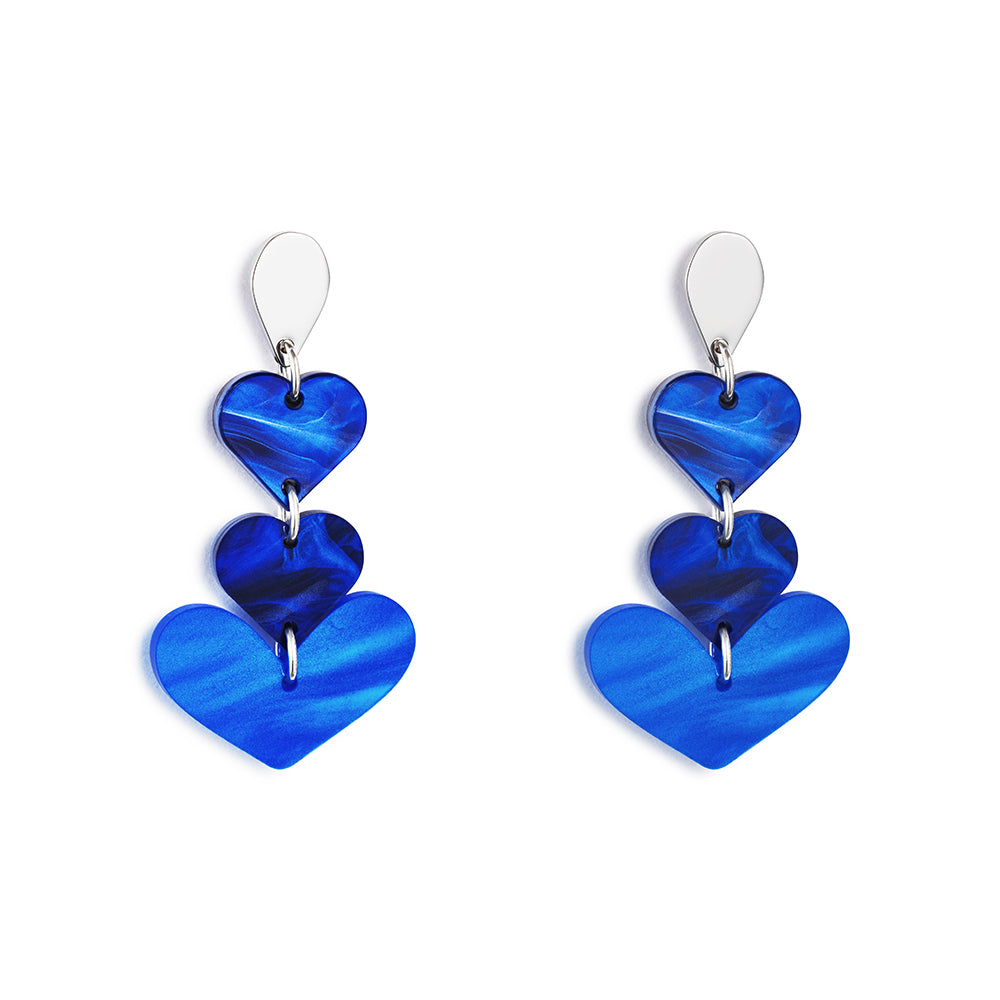 Heart Drop Earrings - Royal Blue