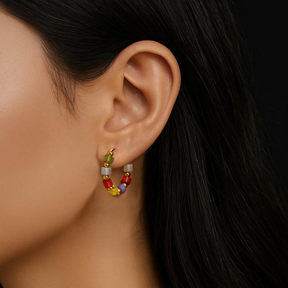 Beaded Hoop Earrings - Rainbow