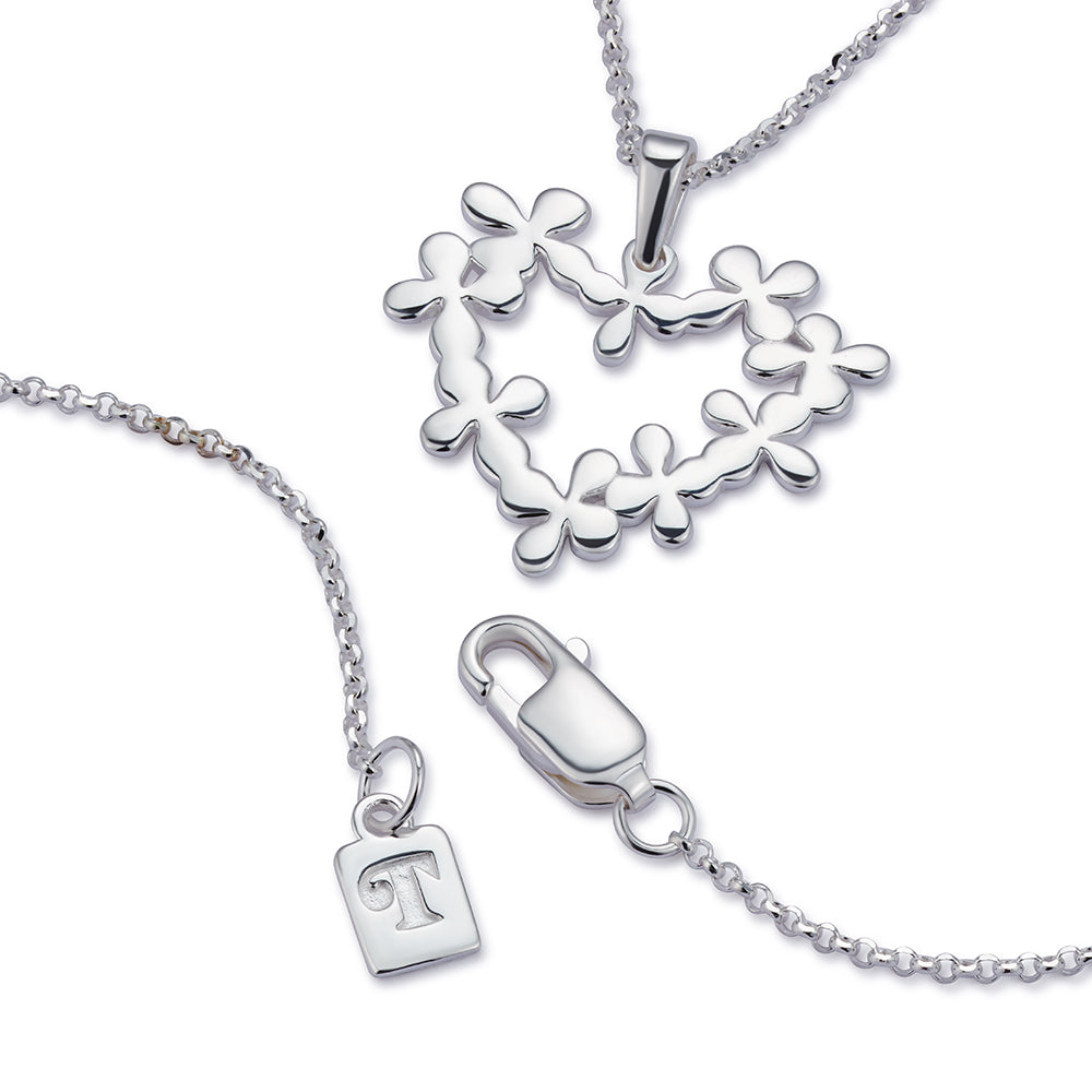Hearts In Flowers Pendant Necklace - Sterling Silver
