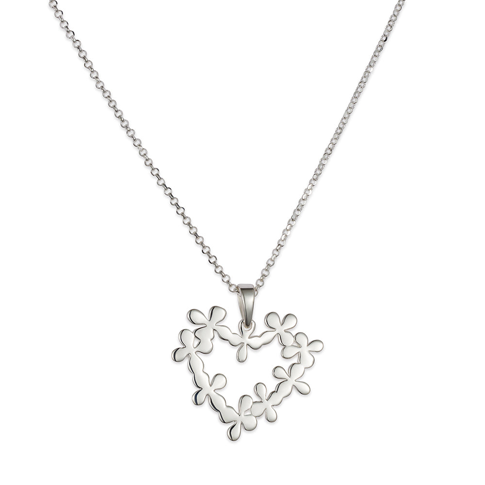 Hearts In Flowers Pendant Necklace - Sterling Silver