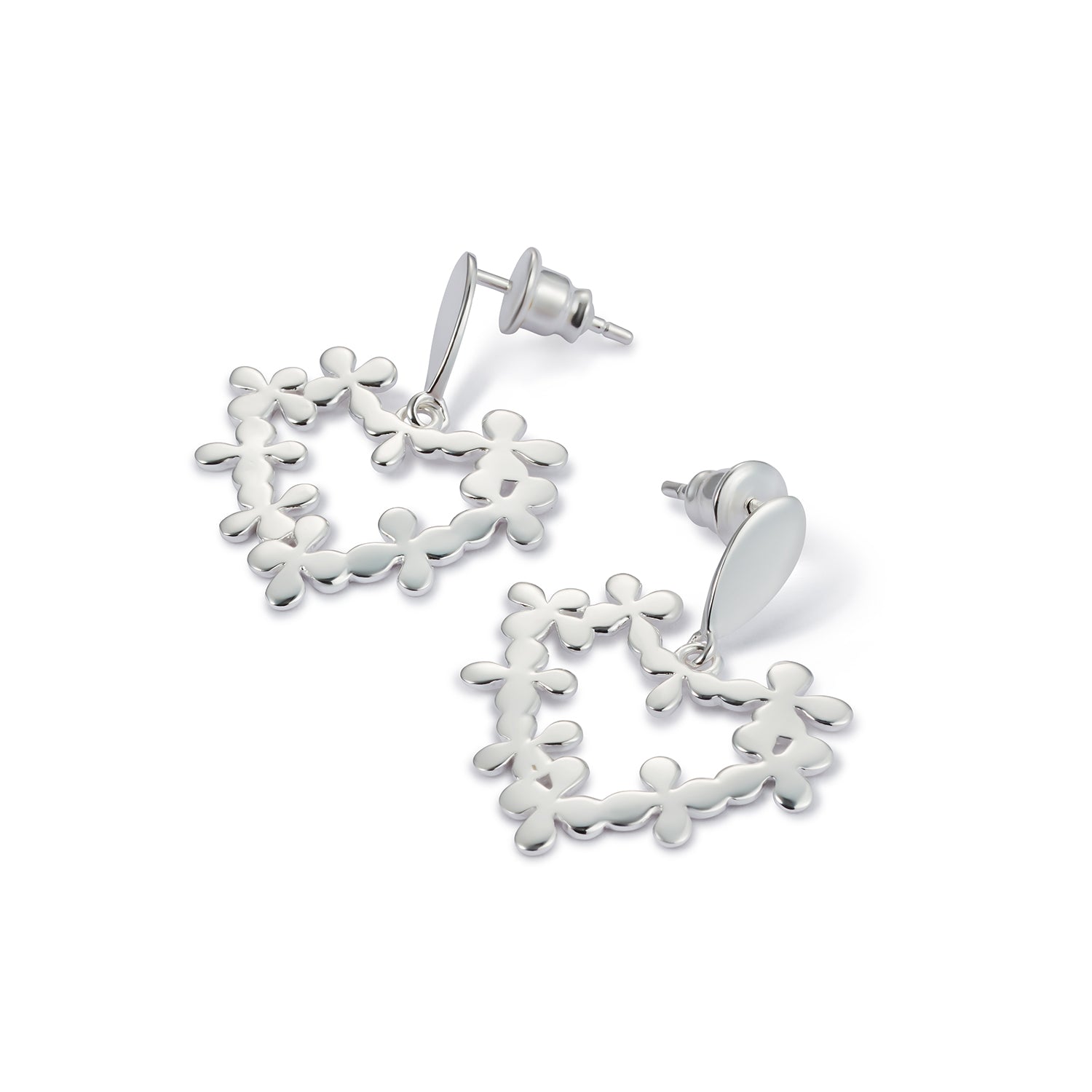 Mini Hearts In Flowers Earrings - Sterling Silver