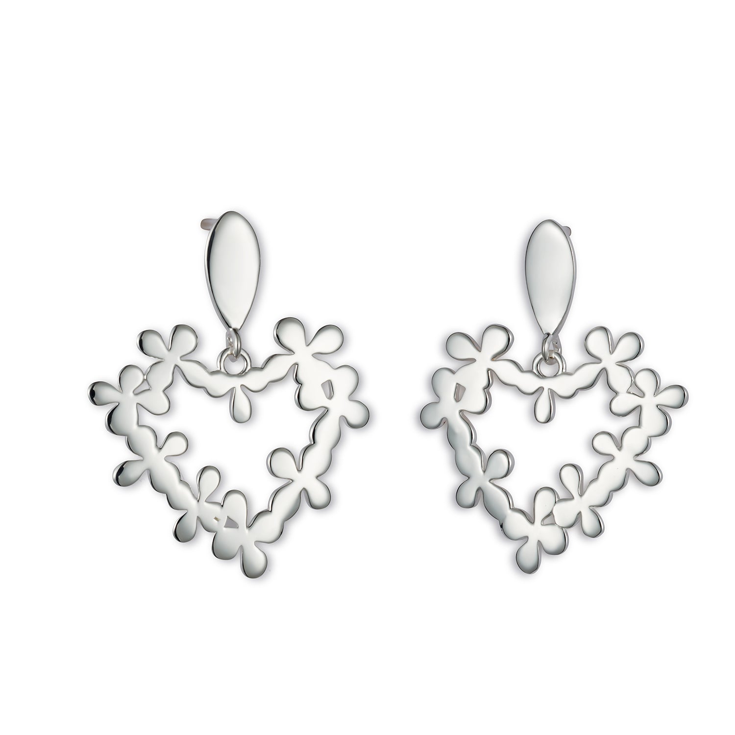 Mini Hearts In Flowers Earrings - Sterling Silver