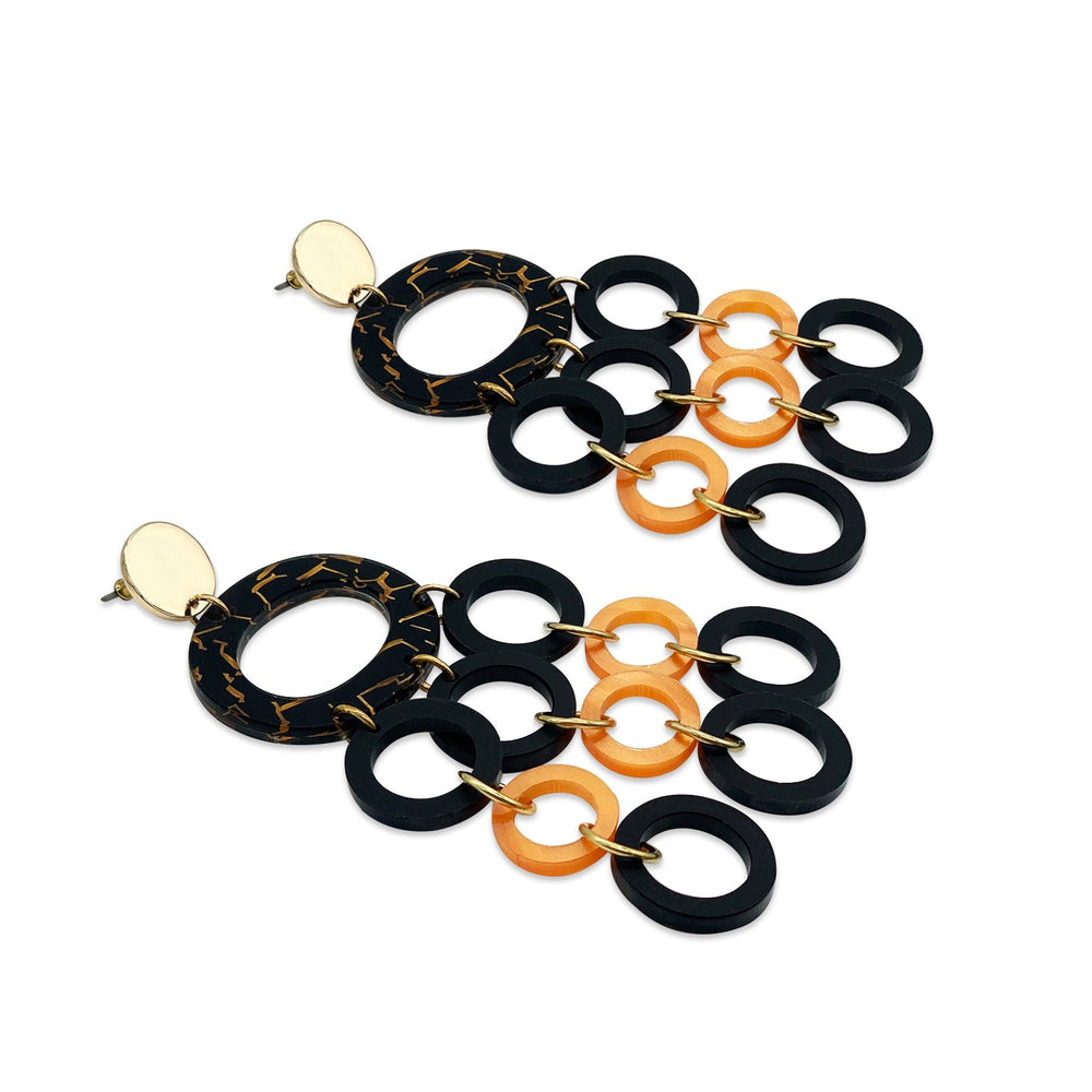 Oh What A Night Chandelier Earrings - Black Crackle & Orange
