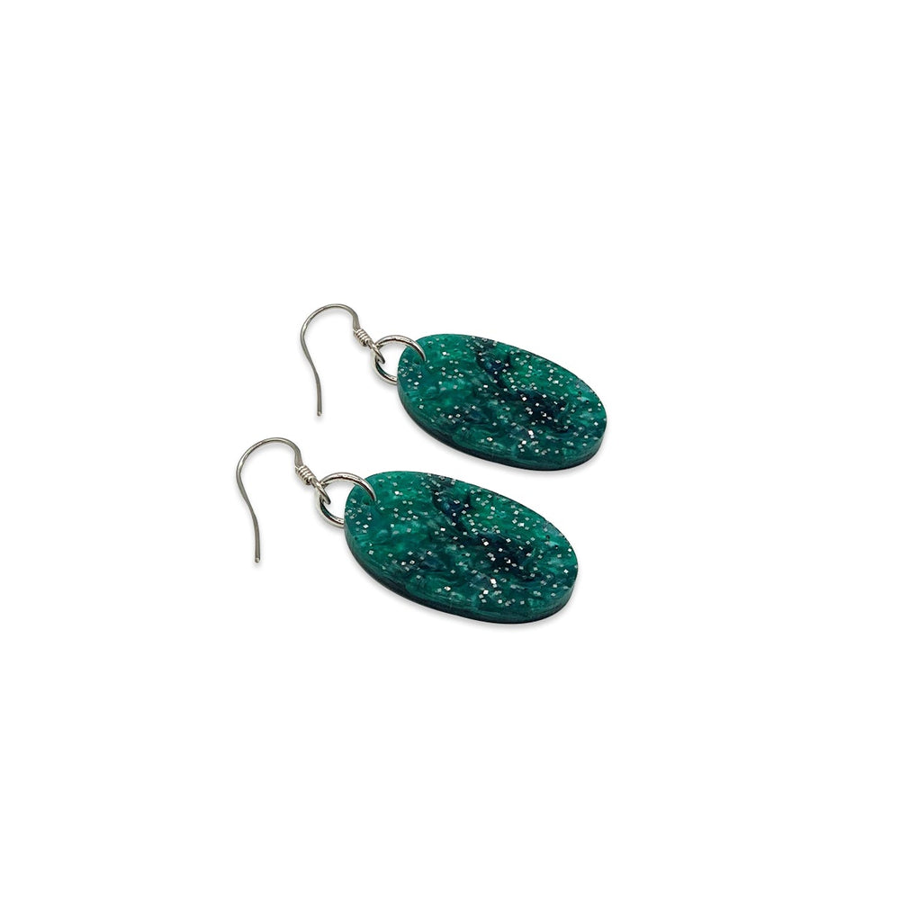 Oval Earrings - Green Sparkling Glitter