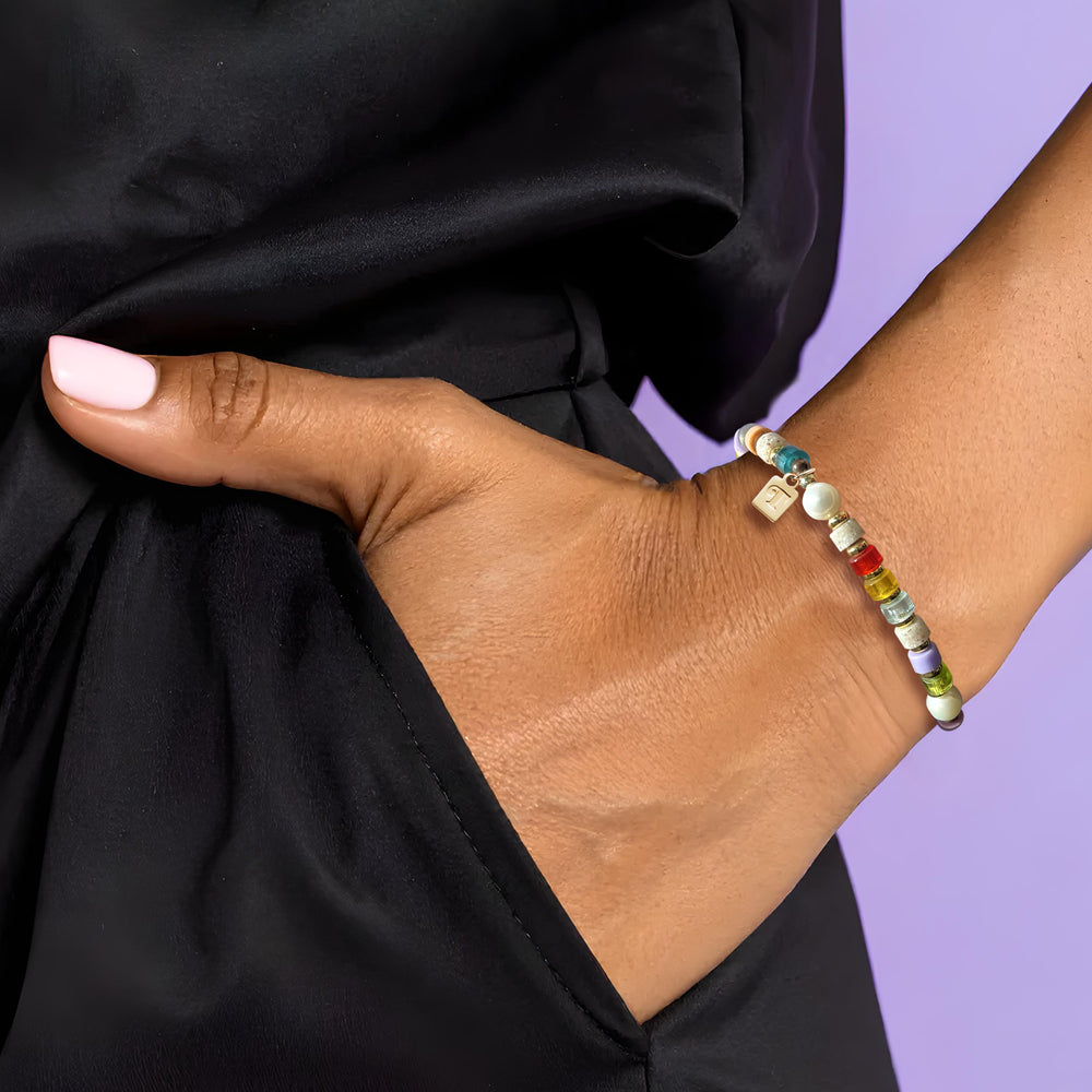 Beaded Bracelet - Rainbow & Pearl