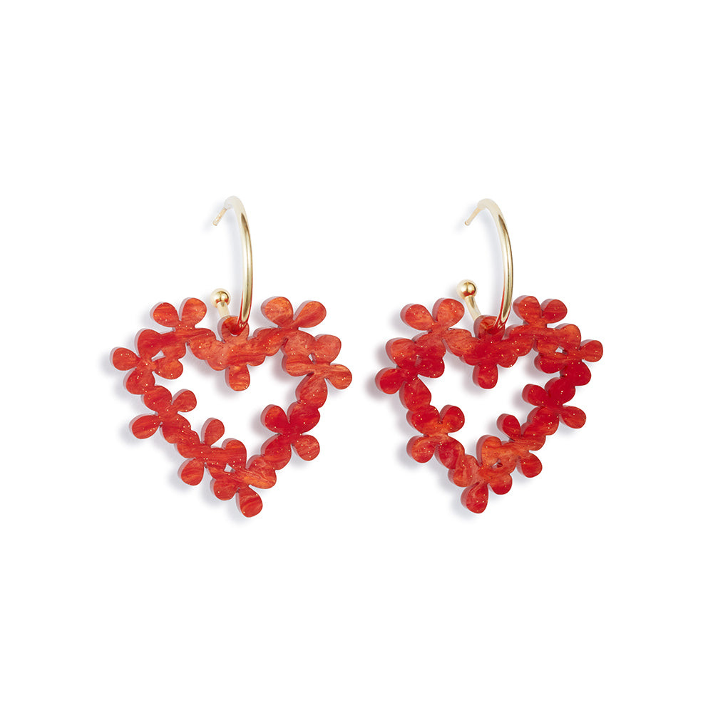 Mini Hearts in Flowers Earrings - Sienna Red & Gold Vermeil