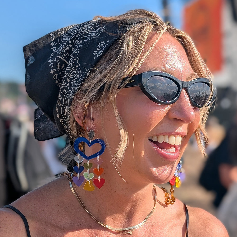 Heart Chandelier Earrings - Rainbow