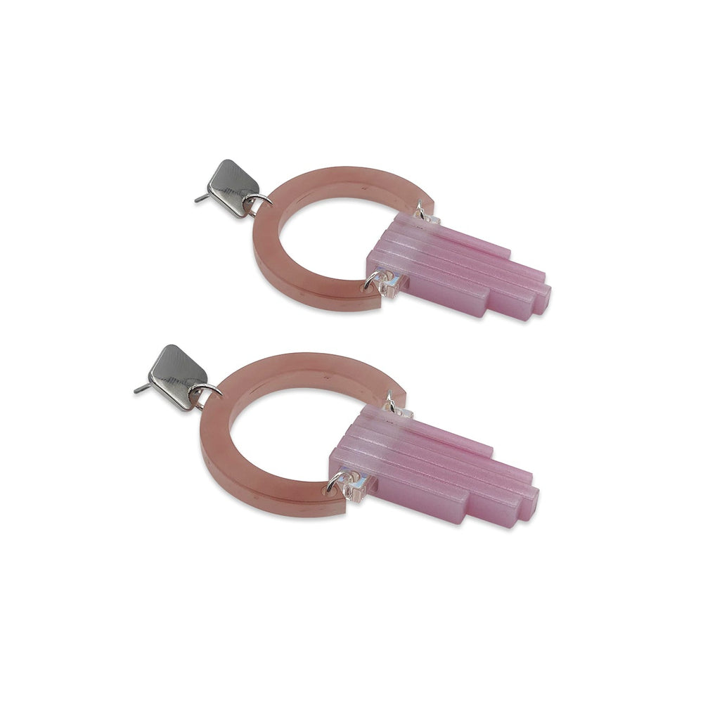 Art Deco Chandelier Earrings - Antique Rose, Iridescent & Baby Pink