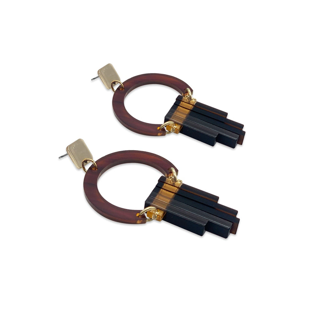 Art Deco Chandelier Earrings - Tortoiseshell, Gold Mirror & Earth Brown