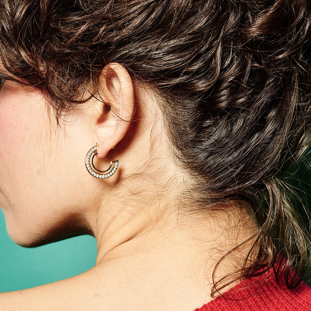 Double Hoop Earrings Small - Gold Vermeil & Cubic Zirconia