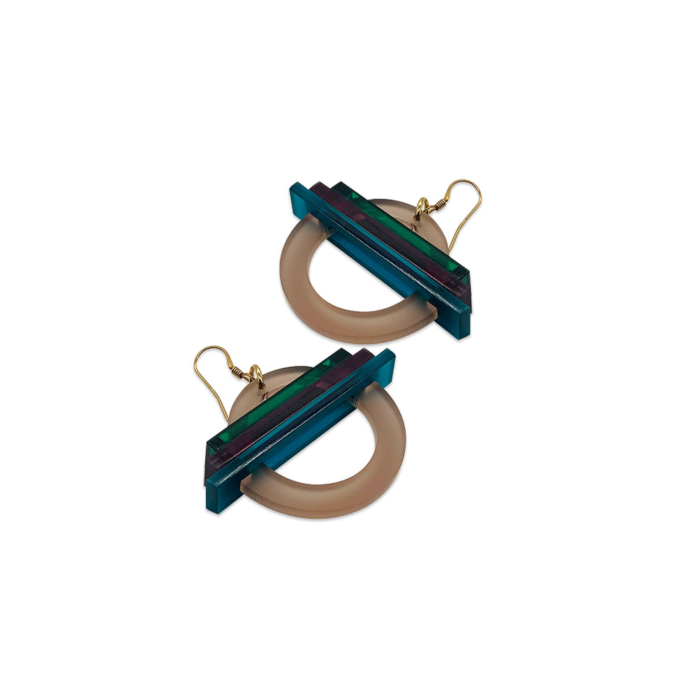 Small Saturn Earrings - Champagne, Azure, Emerald & Plum