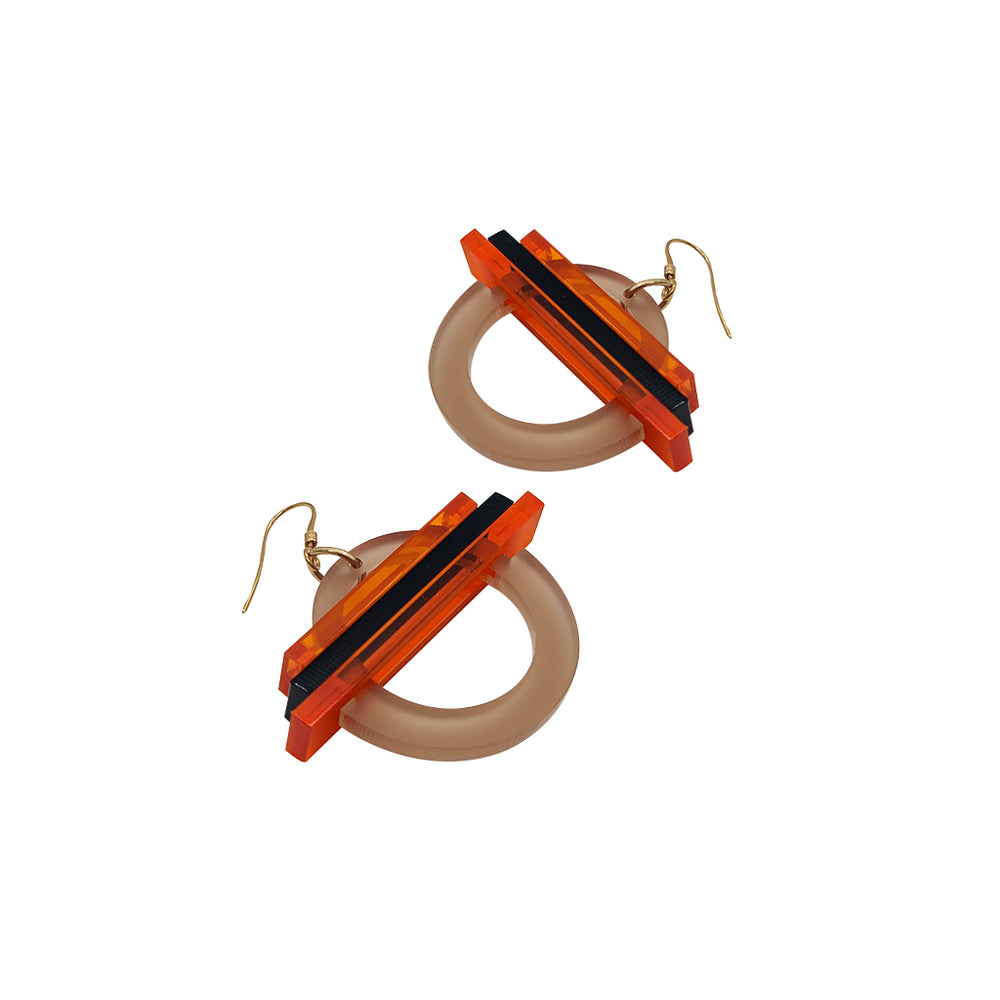 Small Saturn Earrings - Champagne, Mandarin & Black