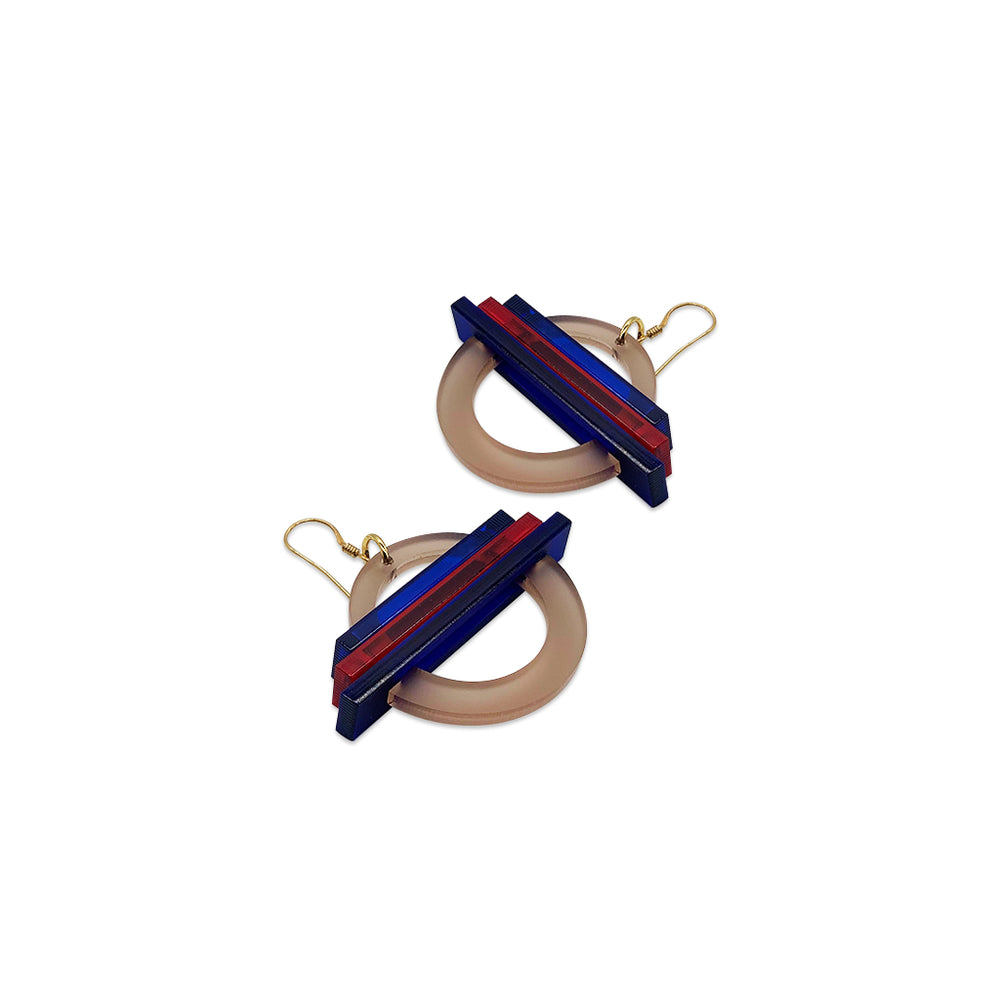 Small Saturn Earrings - Champagne, Chilli Red & Sapphire