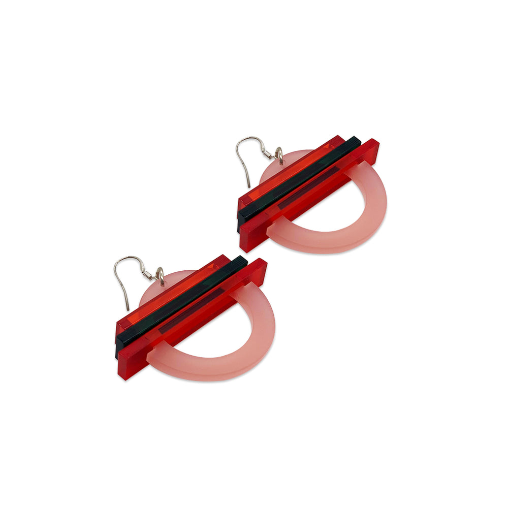 Small Saturn Earrings - Blush, Chilli Red & Black