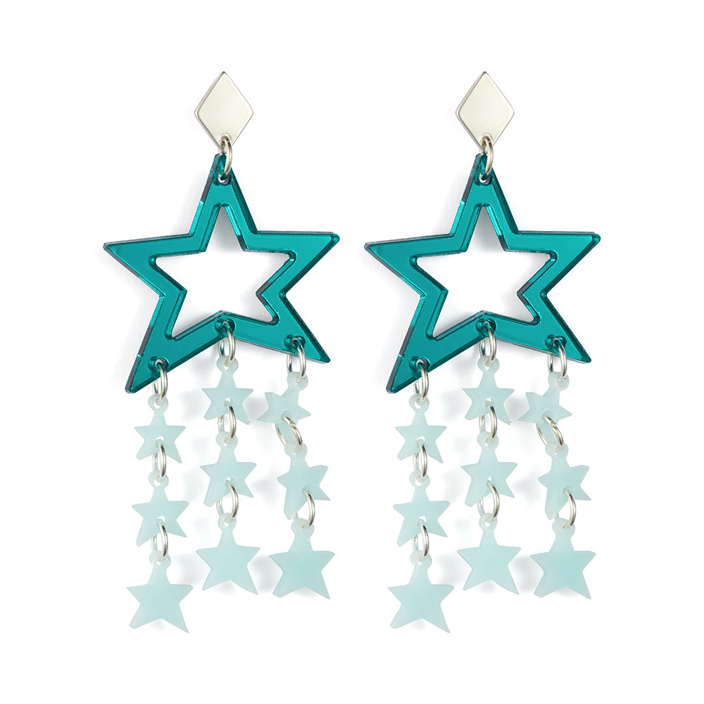 Star Chandelier Earrings - Teal & Blue