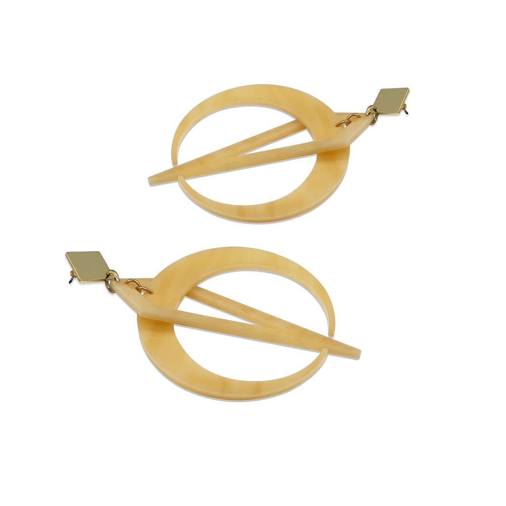 Statement Crescent Hoops - Caramel Marble