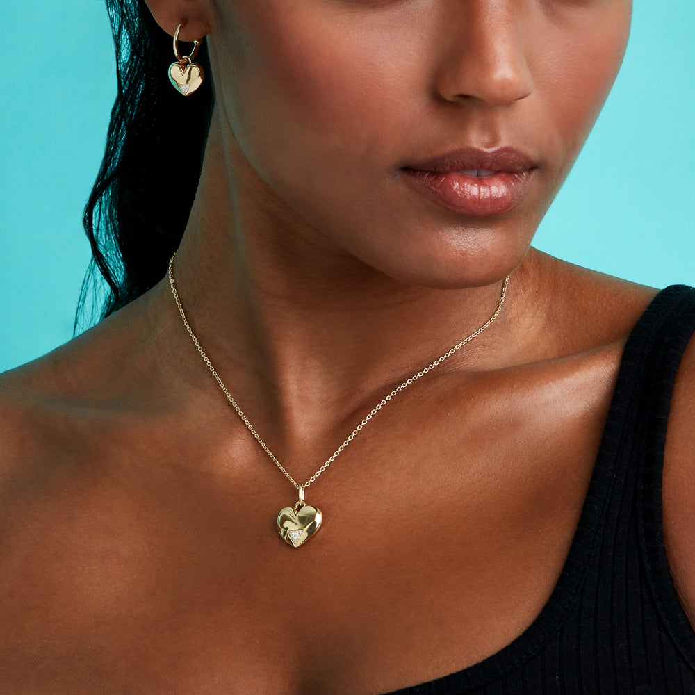 Art Deco Hearts Hoop Earrings - Gold Vermeil & Cubic Zirconia