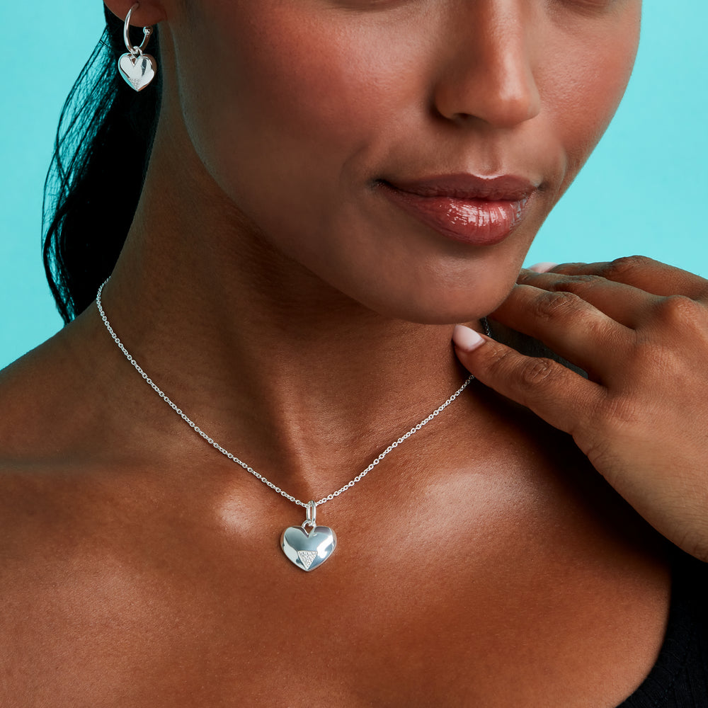 Art Deco Hearts Hoop Earrings - Silver & Cubic Zirconia