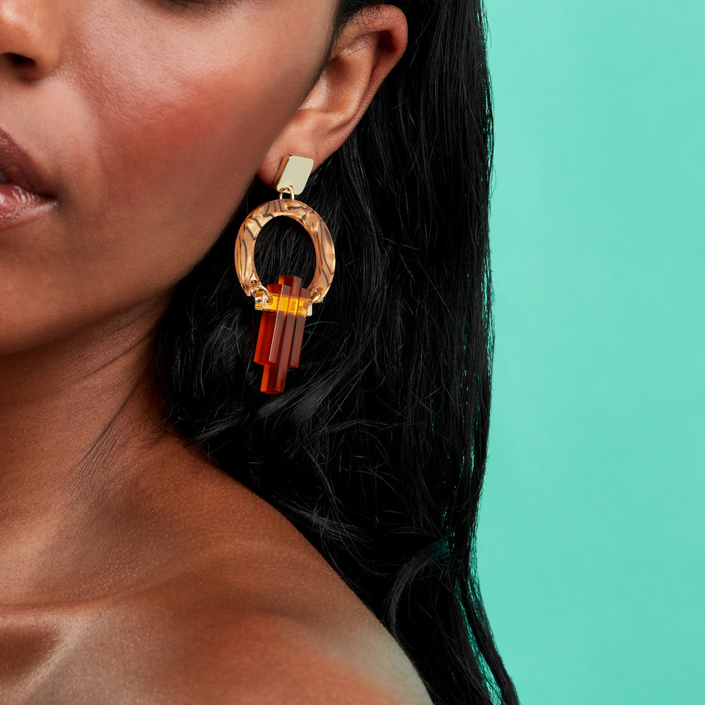 Petite Art Deco Chandelier Earrings - Tiger Shell