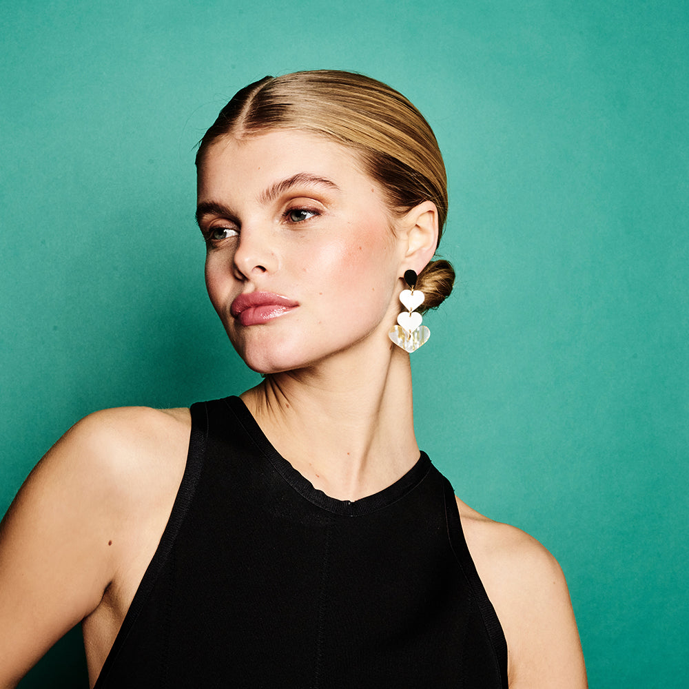 Heart Drop Earrings - White