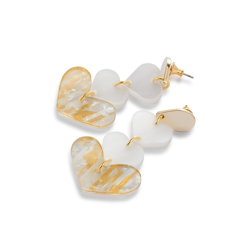 Heart Drop Earrings - White