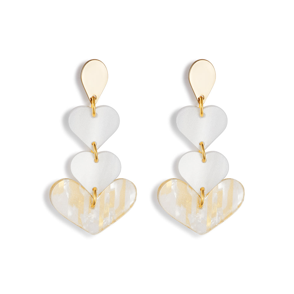 Heart Drop Earrings - White