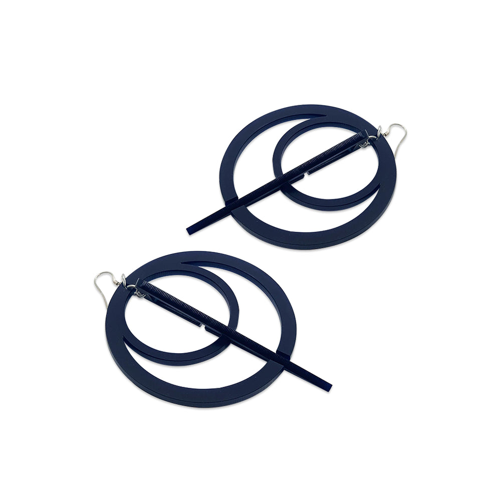 Extra Large Sundial Earrings - Navy Blue