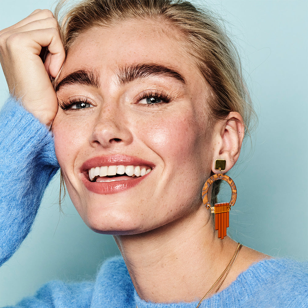 Art Deco Chandelier Earrings - Tiger Shell