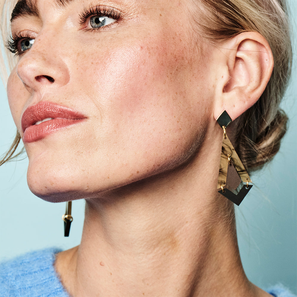 Art Deco Diamond Drop Earrings - White Tortoiseshell, Earth & Black