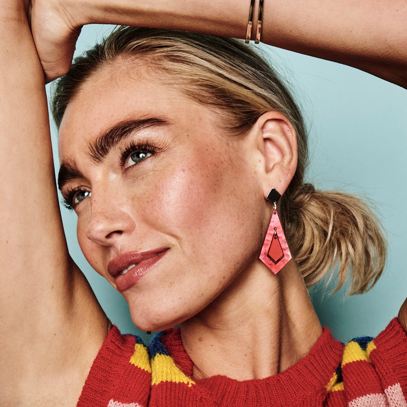 Art Deco Diamond Earrings - Pink Swirl & Royal Red