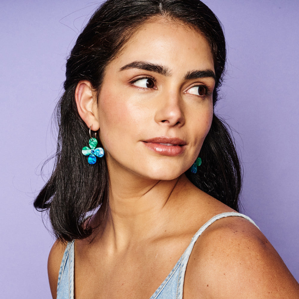 Daisy Hoop Earrings - Blue Lava