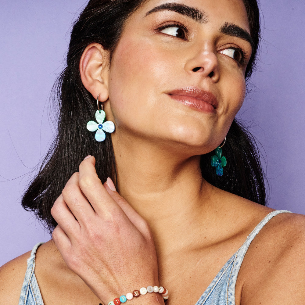 Daisy Hoop Earrings - Blue Lava