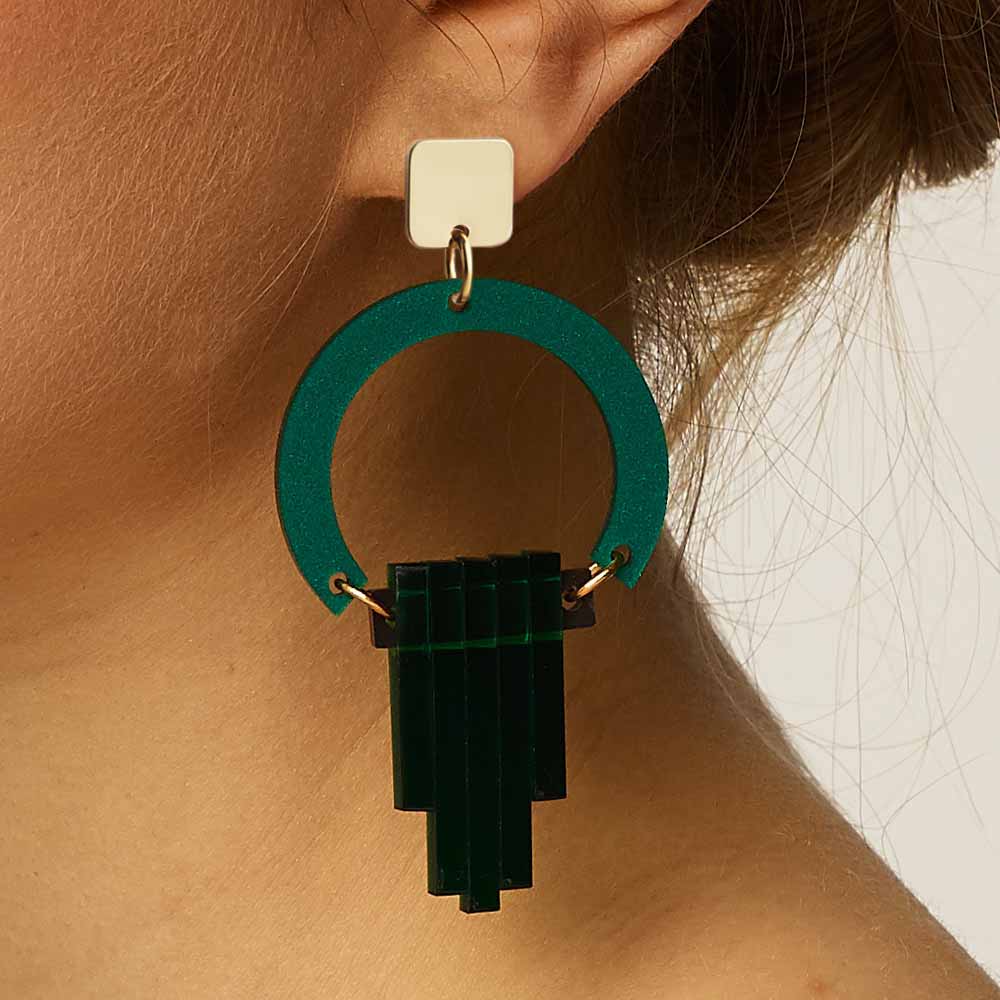 Art Deco Chandelier Earrings - Royal Green