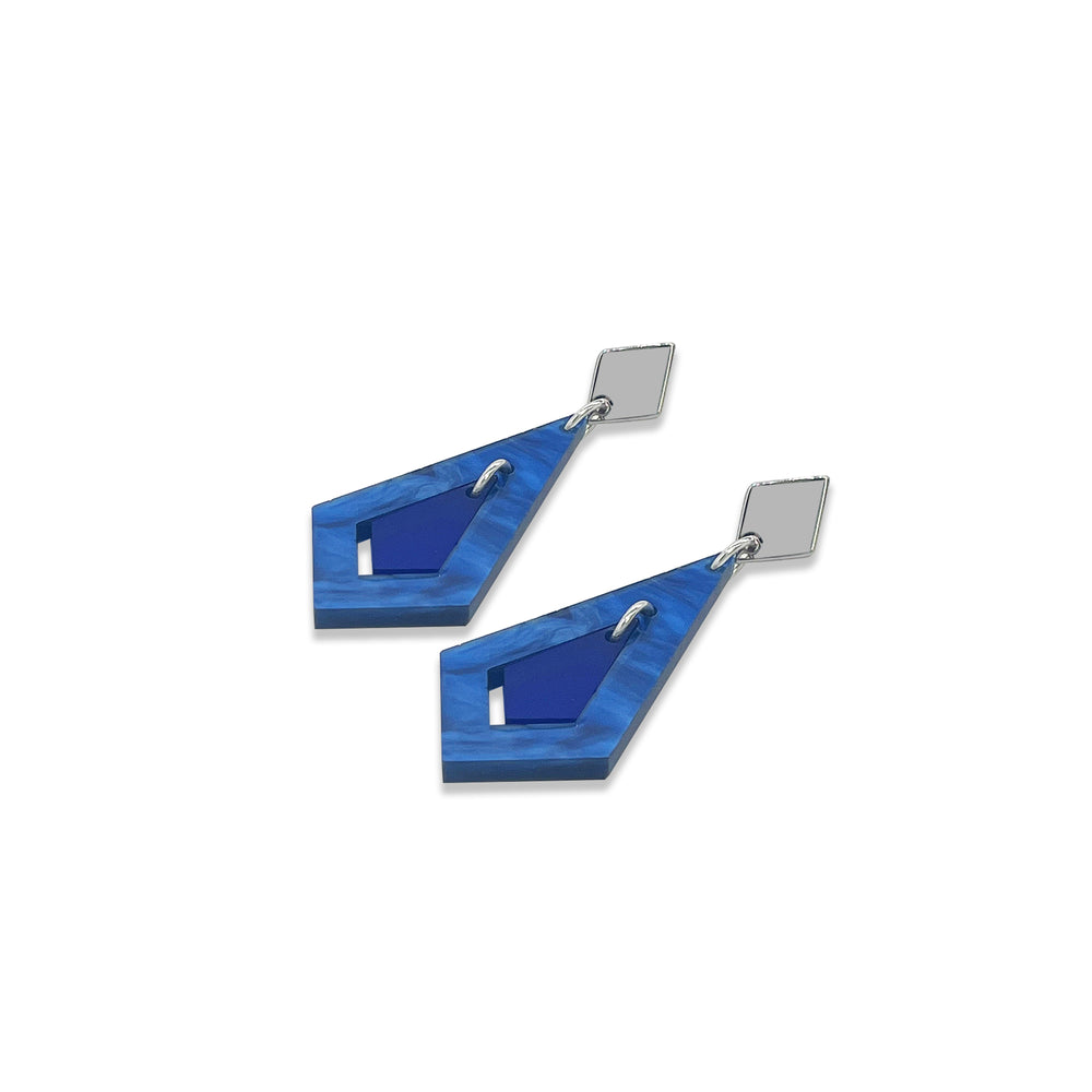 Art Deco Diamond Earrings - Midnight Blue Swirl & Sapphire