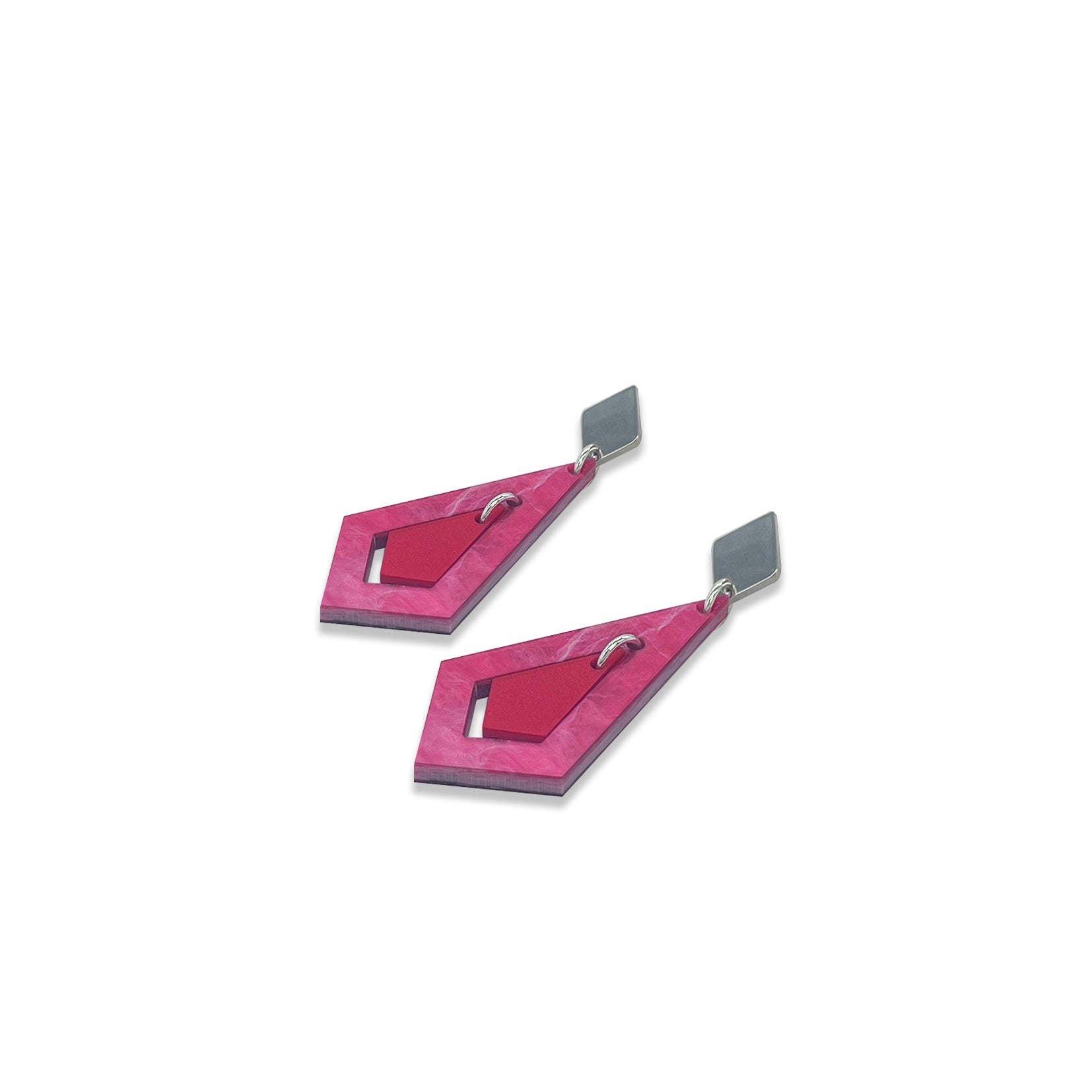 Art Deco Diamond Earrings - Pink Swirl & Royal Red