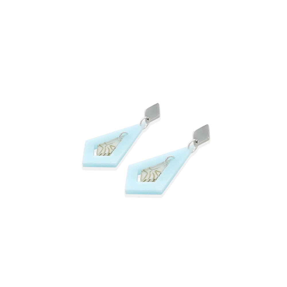 Art Deco Diamond Earrings - Island Blue & Shell