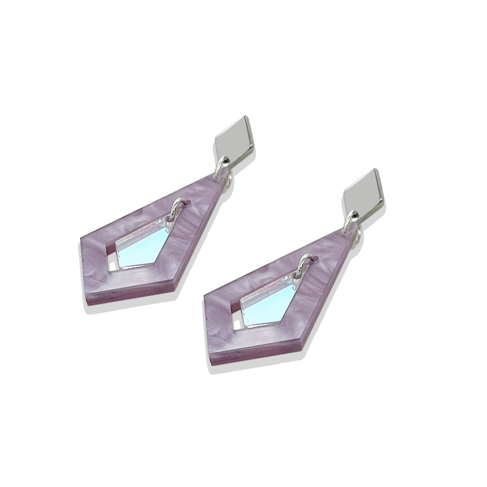 Art Deco Diamond Earrings - Mauve Pearl & Iridescent