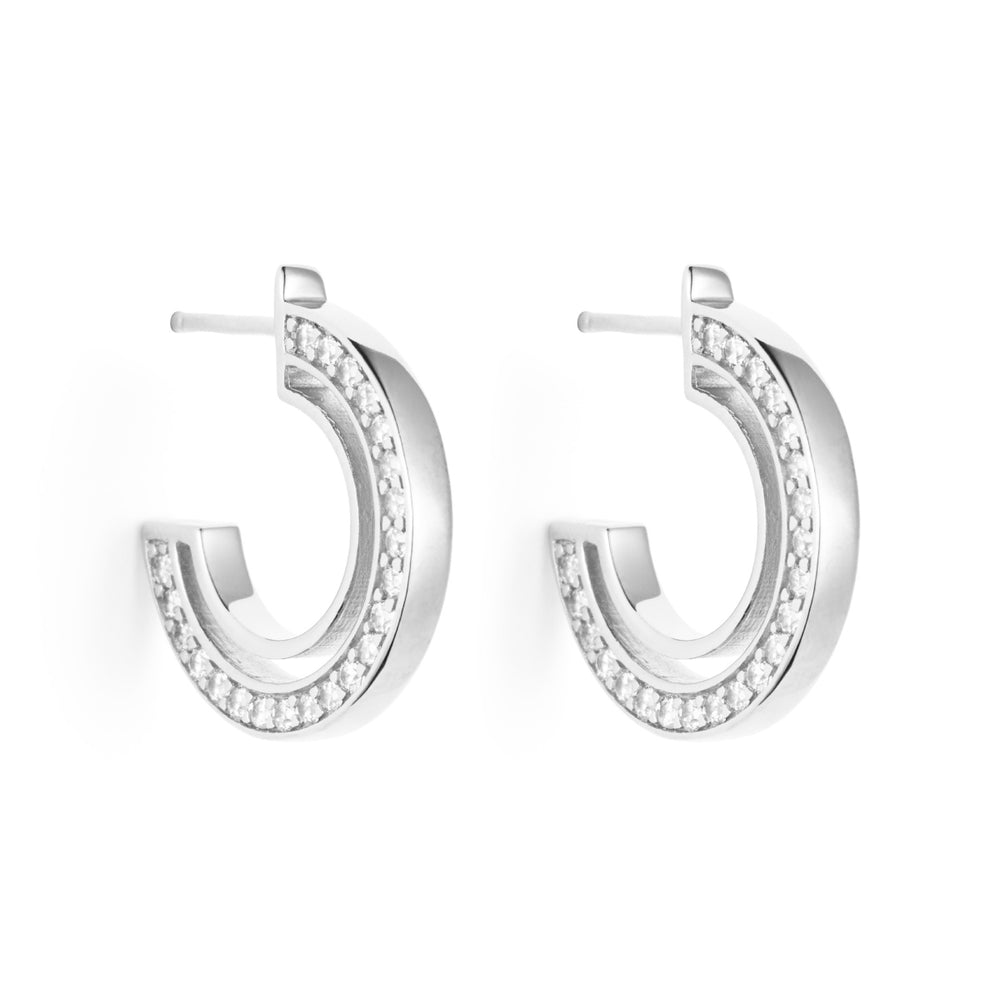 Double Hoop Earrings Small - Sterling Silver & Cubic Zirconia