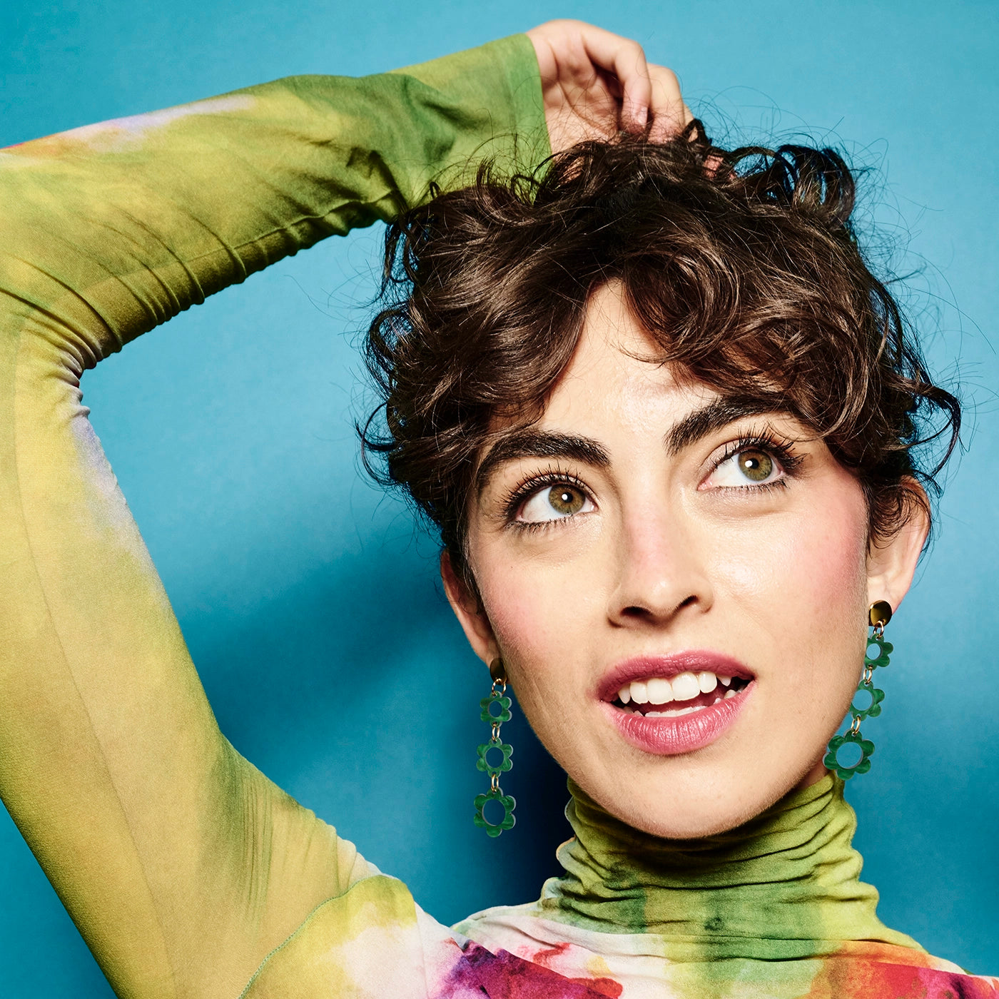 Flower Drop Earrings - Green