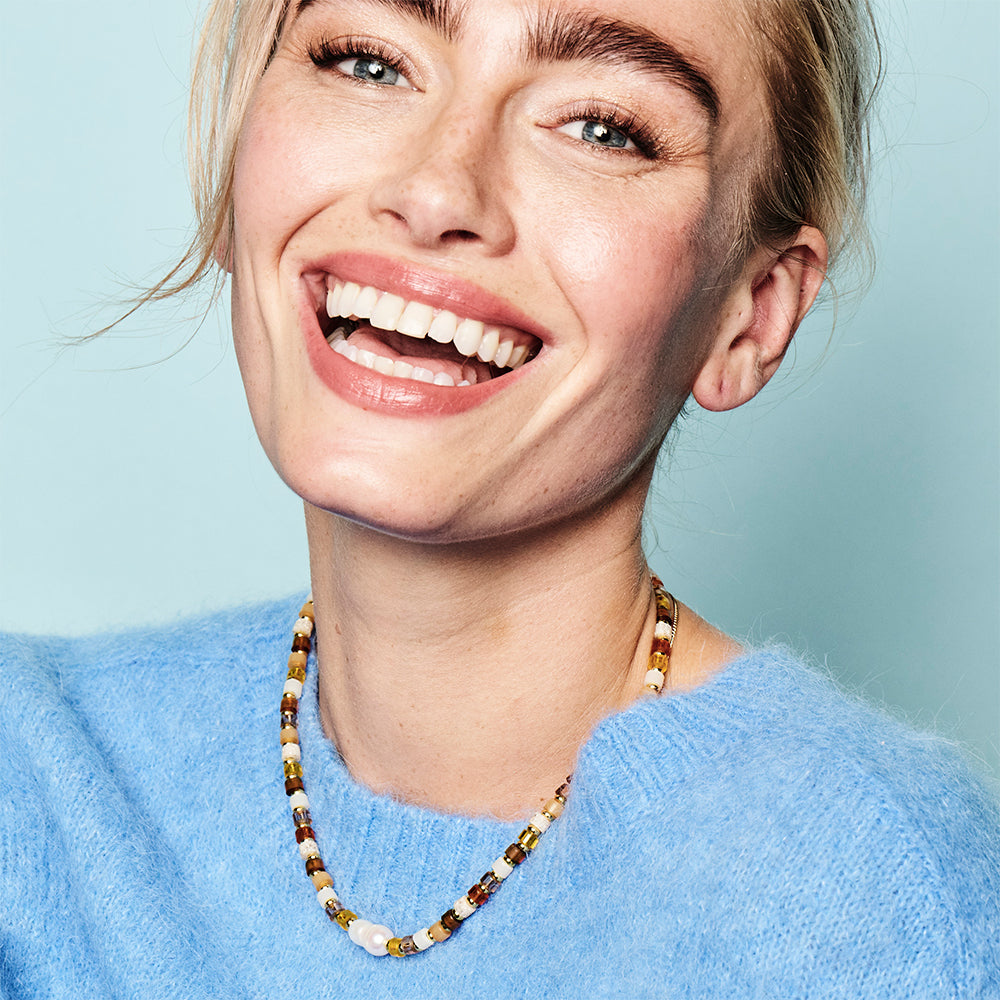 Beaded Necklace - Golden & Pearl