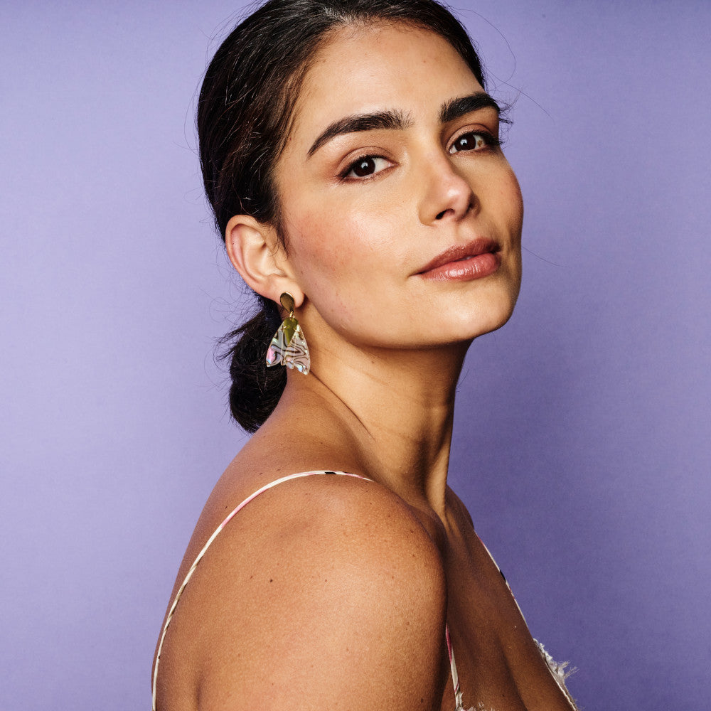 Gossamer Drop Earrings - Shell & Lime Zest Green