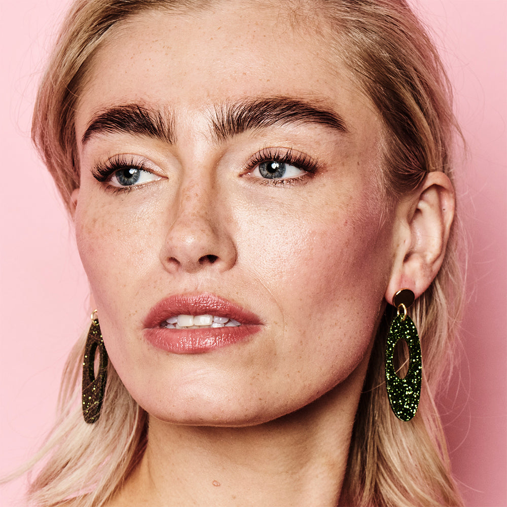 Hepworth Earrings - Forest Green Glitter
