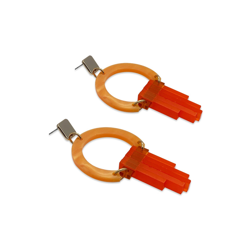 Art Deco Chandelier Earrings - Orange Pearl & Mandarin