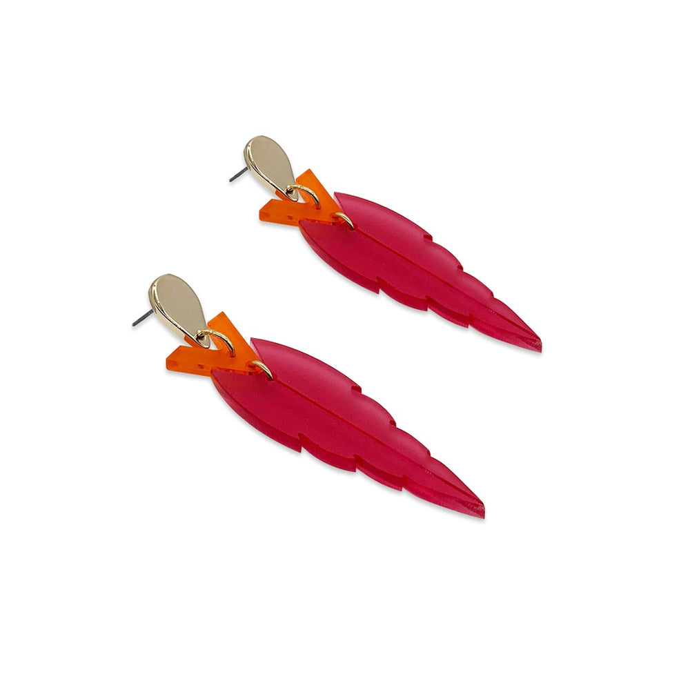 Mini Kingfisher Earrings - Raspberry & Mandarin