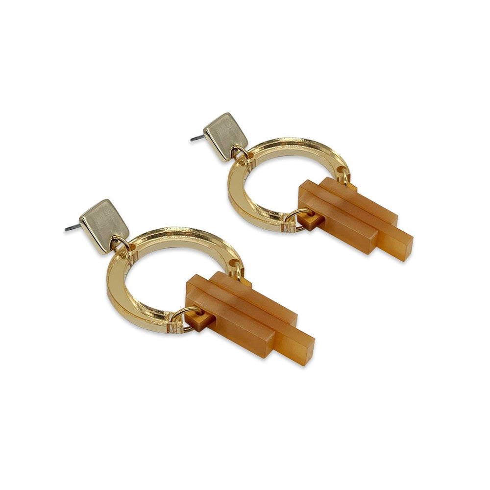 Petite Art Deco Chandelier Earrings - Gold Mirror & Mica