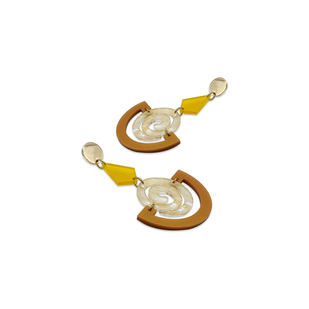 Swirly Boatman Earrings - Royal Gold, White & Gold Confetti, & Saffron
