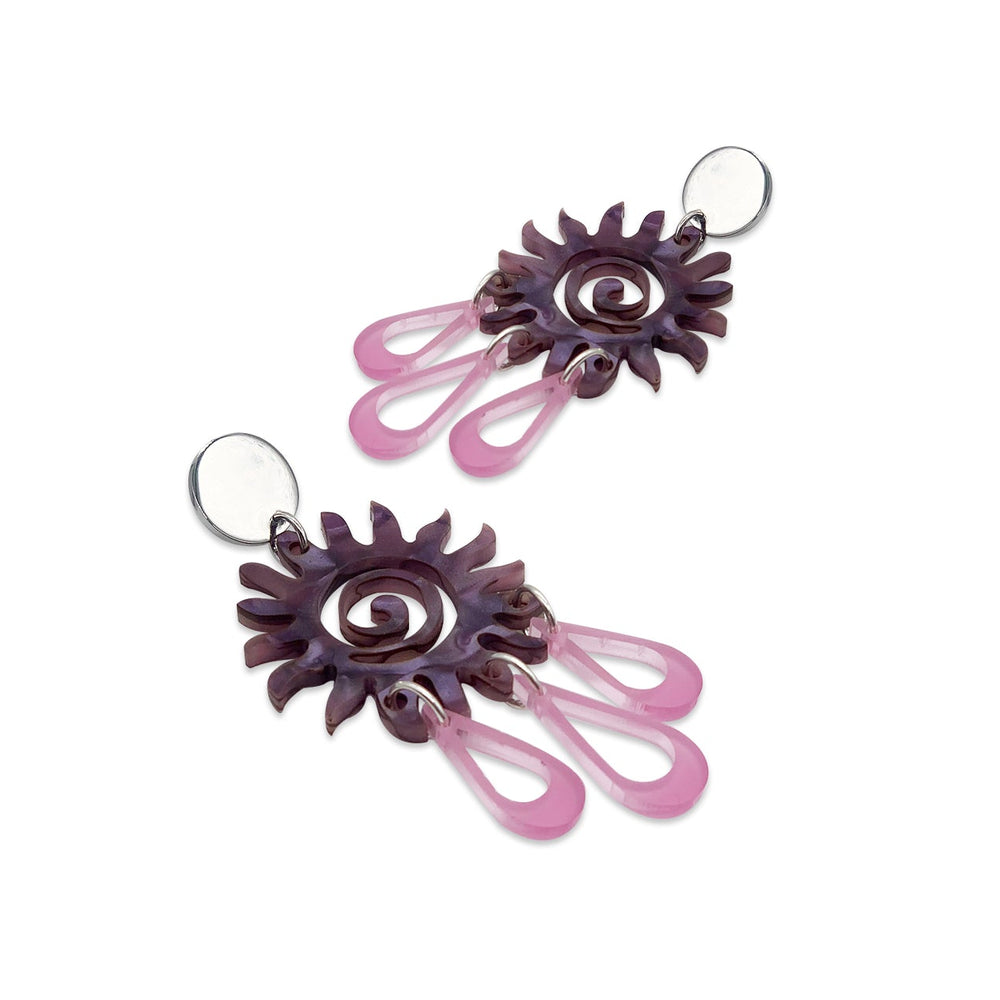 Sun Chandelier Earrings - Amethyst Pearl with Heather