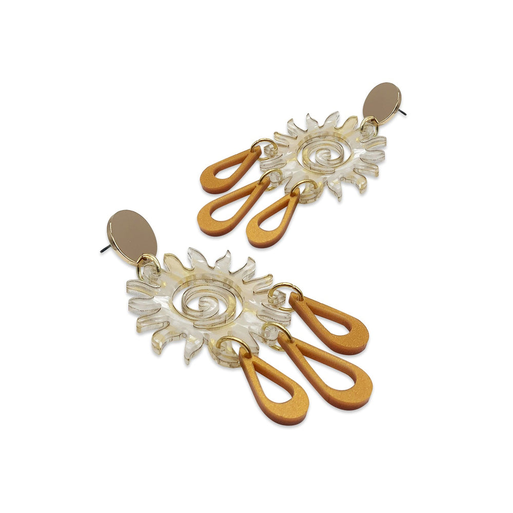 Sun Chandelier Earrings - White & Gold Confetti with Royal Gold