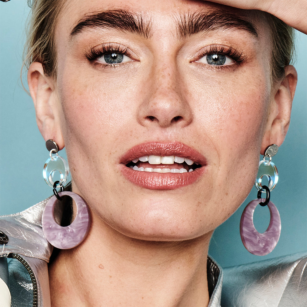 Swinging Circle Drop Earrings - Mauve Pearl & Iridescent